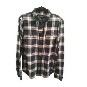 LUCKY BRAND Men's Flannel Shirt Overshirt Navy Blue Plaid Cotton Stretch NWT